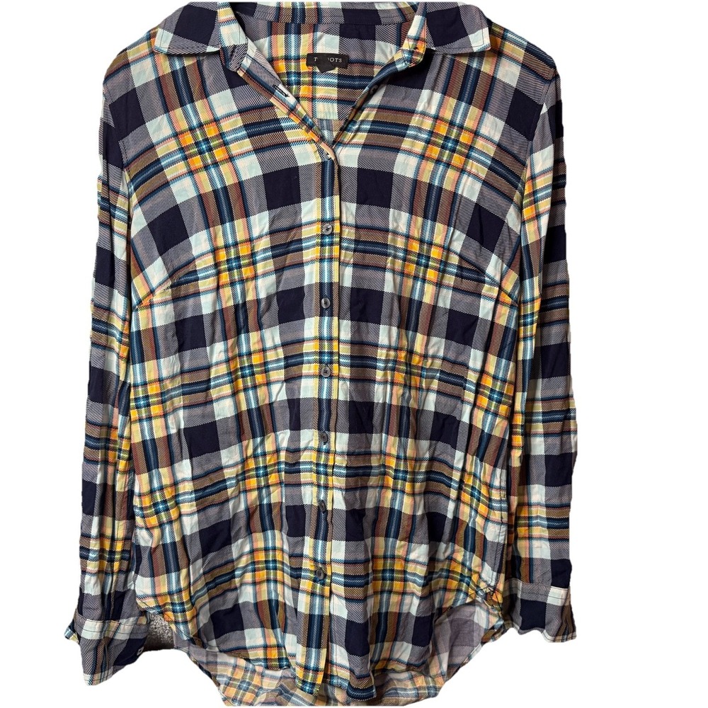 Talbots Women's Yellow Black Plaid Button-Up Shirt Long Sleeve Size Medium